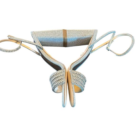 Badgley Mischka Becca Strappy Block Heel Silver Metallic Rhinestone NEW Size 8.5 - Picture 8 of 11